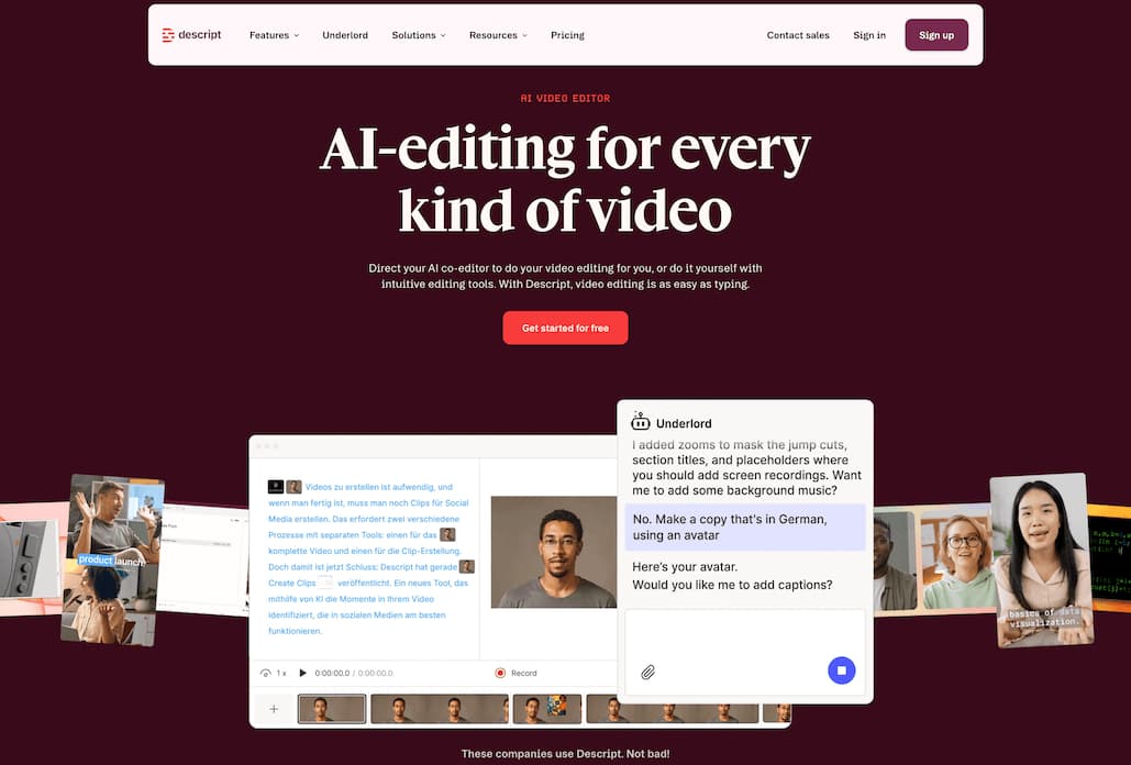 Visit Descript website preview